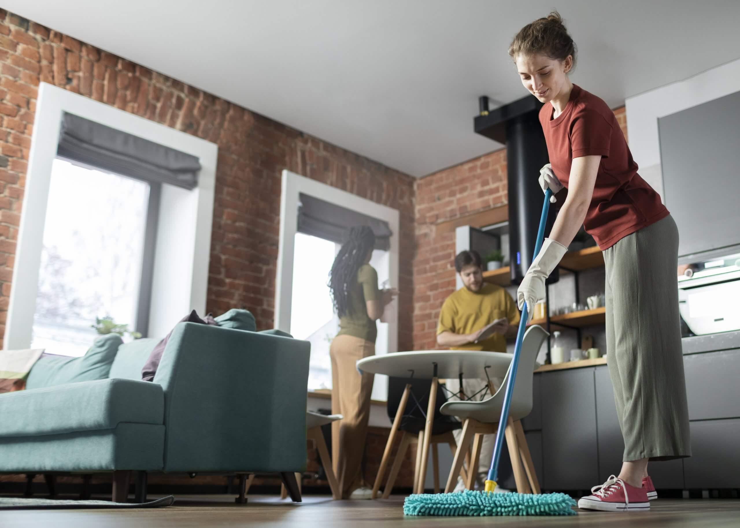 mensen maken woning schoon